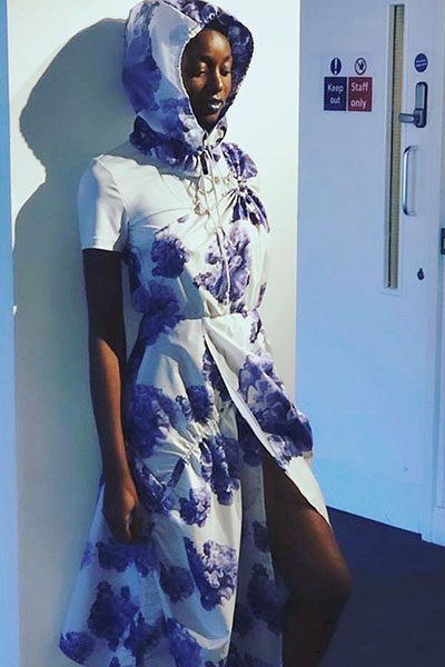 Blue floral hooded dress