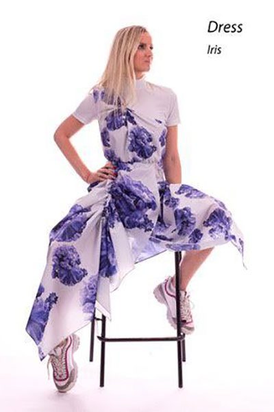 Blue floral draped dress