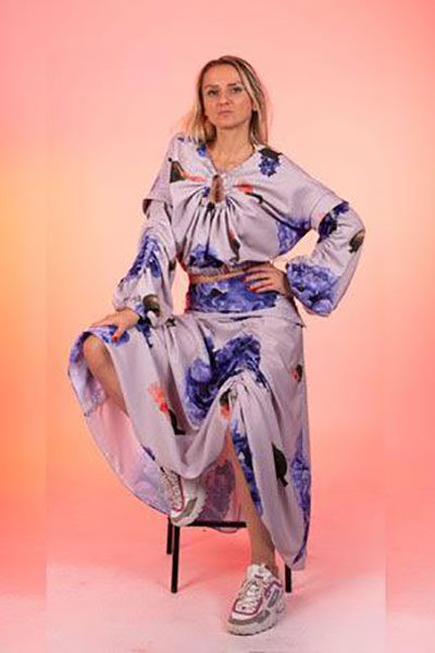 Printed blouse and long skirt